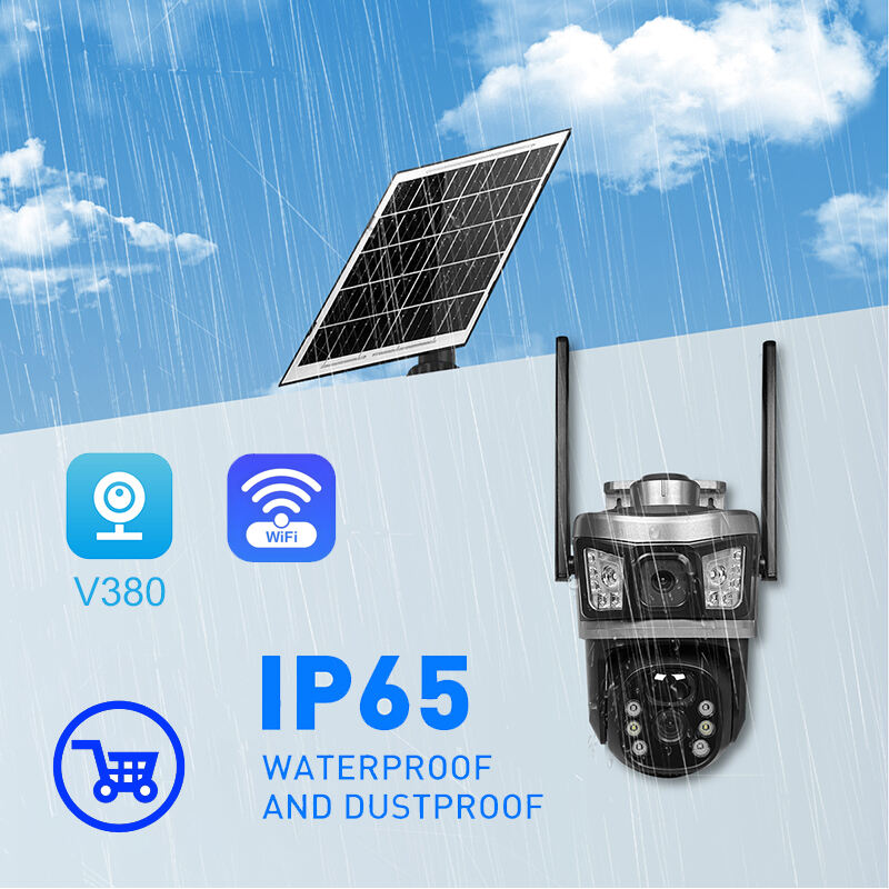 V380 RV17-WiFi Outdoor Solar WiFi Camera 3MP CMOS Dual Lens PTZ IP65 Waterproof Motion Detection Night Vision Memory Card