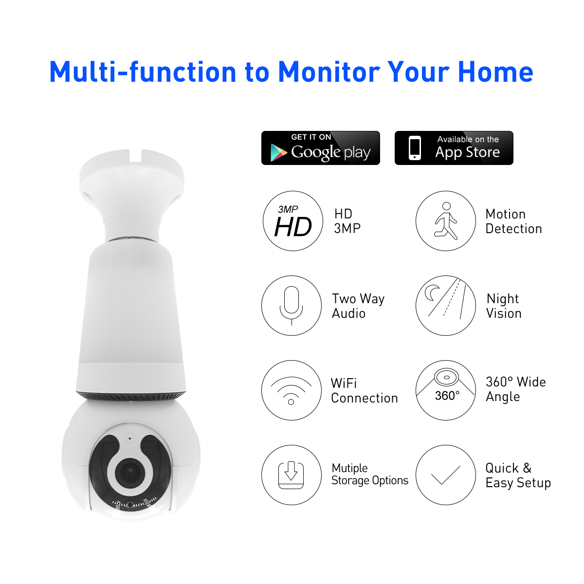 V380 RVQ26 WiFi 3MP Bulb IPC
